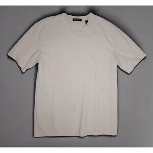 Brandini Beige Ribbed V-Neck Short Sleeve T-Shirt - Size XL
